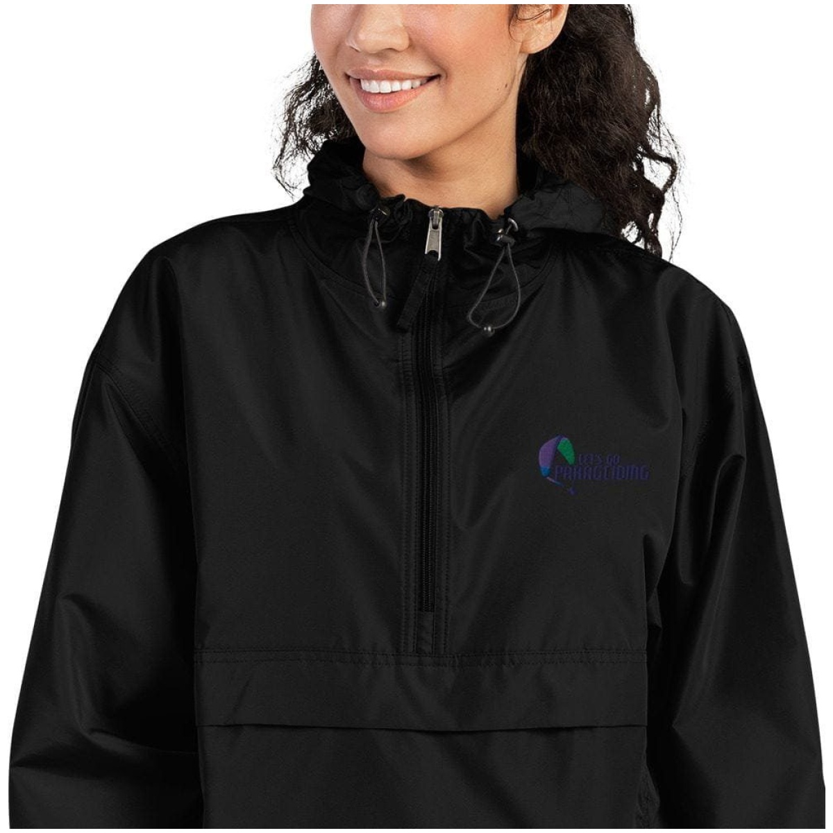 embroidered champion packable jacket black zoomed in 6400b1d60548c