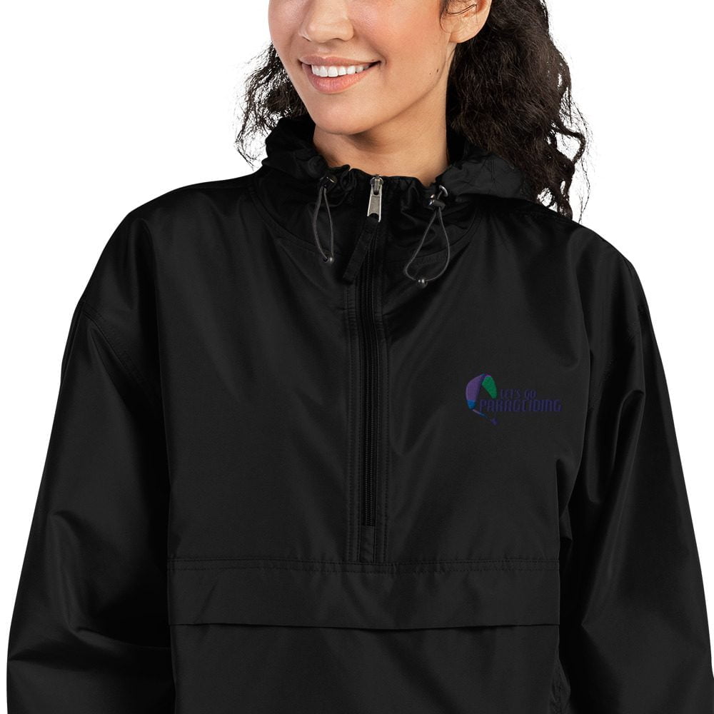embroidered champion packable jacket black zoomed in 6400b1d60548c