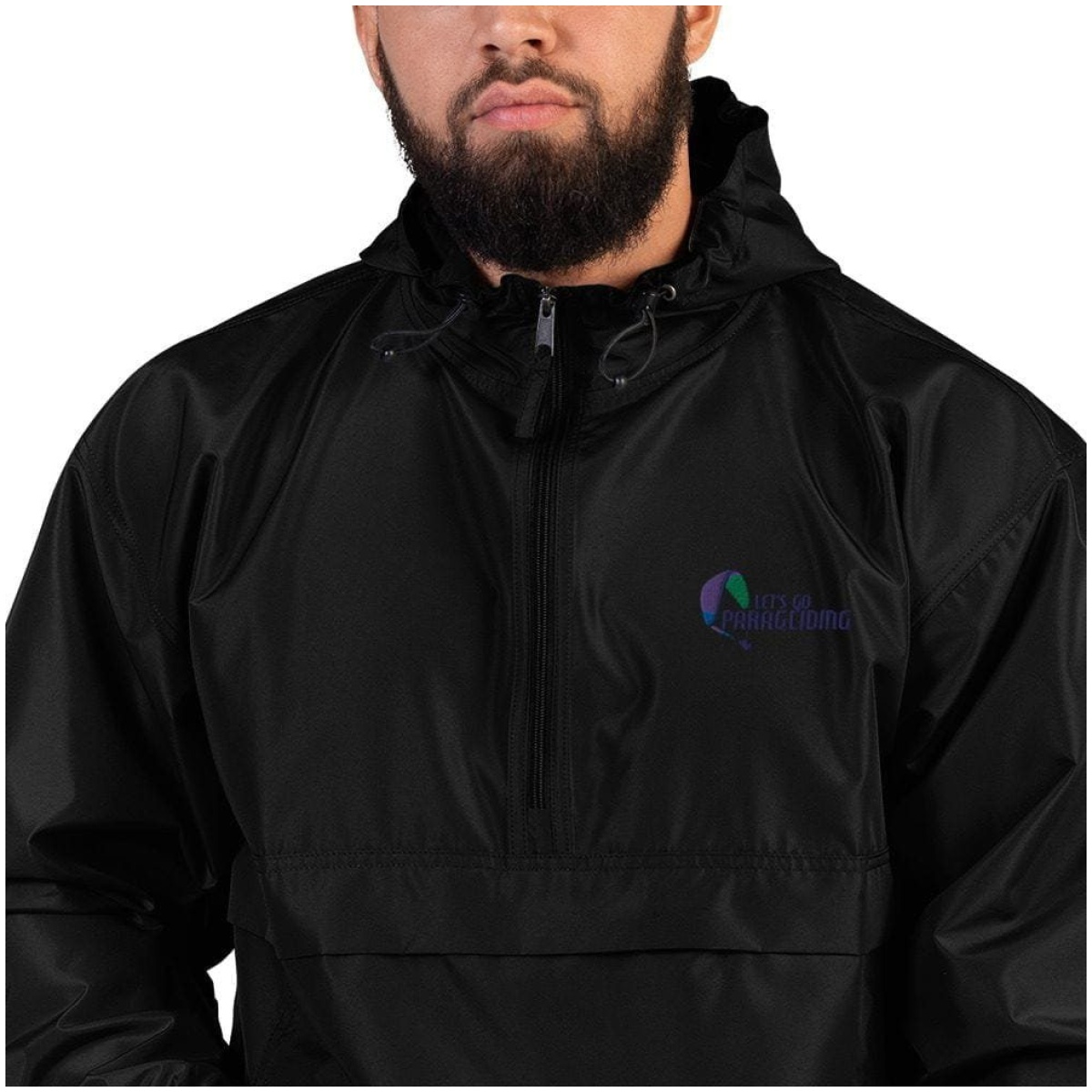 embroidered champion packable jacket black zoomed in 6400b1d60550e