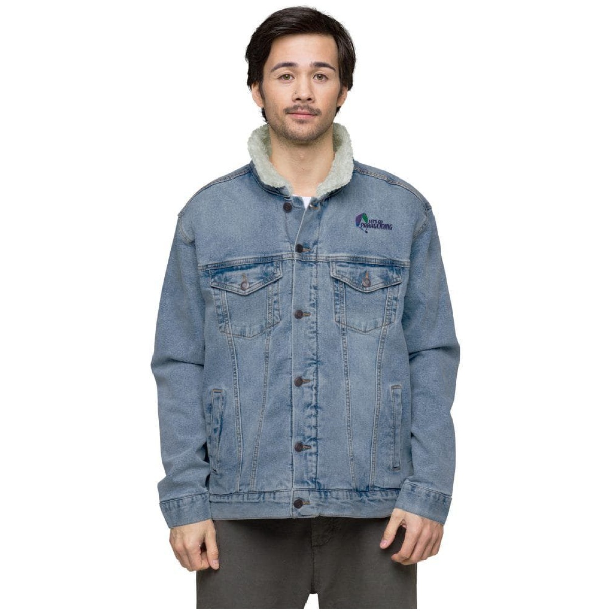 unisex sherpa denim jacket light denim front 6400b16c03227 scaled